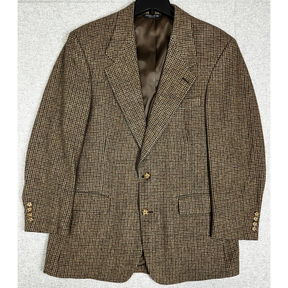 Majer Blazer Mens 38 Brown 100% Camel Hair Micro Houndstooth Sport Coat Made USA
